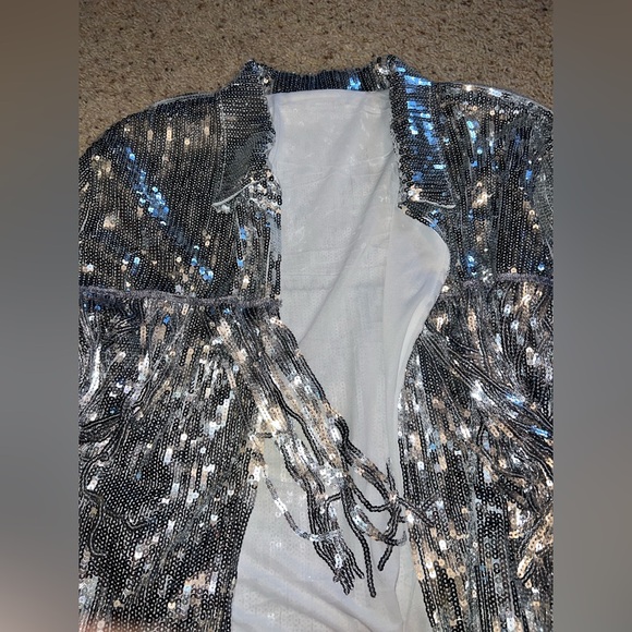 Silver Sequin Fringe Jacket - Picture 4 of 6
